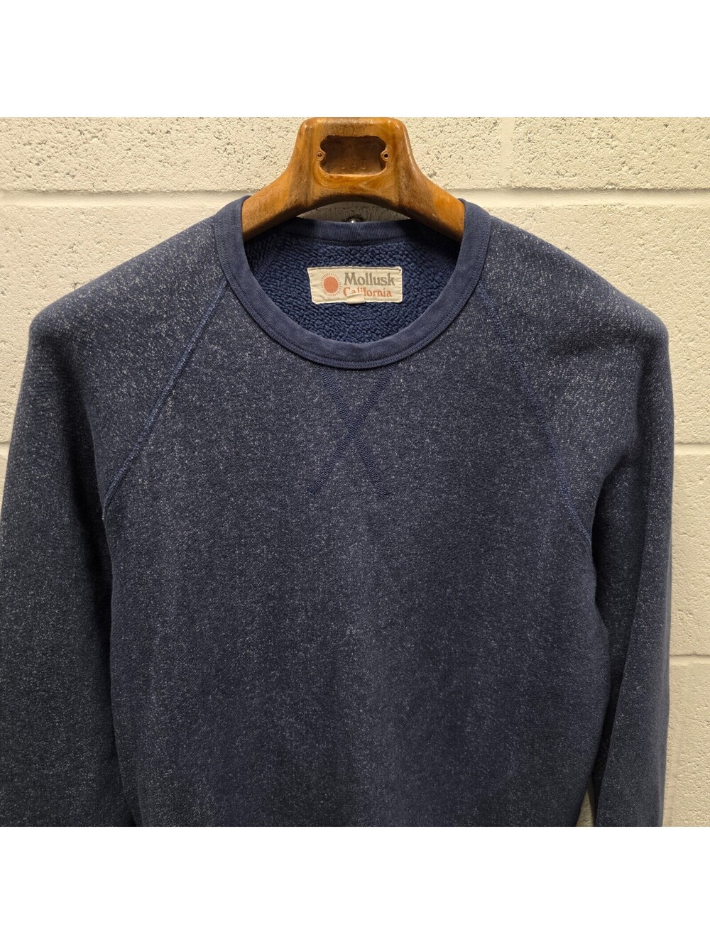 Mollusk Sweatshirt Mens S Blue Textured Knit Pullover Crew Neck Cotton Blend 22x